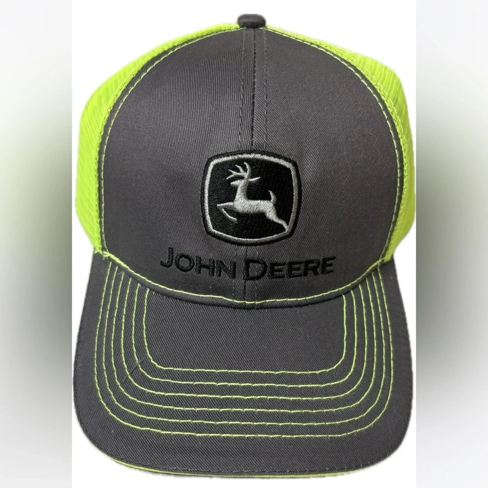 NWT John Deere snapback trucker cap highlighter yellow and gray one size